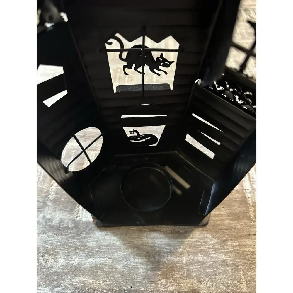 Rare Hallmark Metal Brass And Black Haunted House Tea Light Holder Halloween